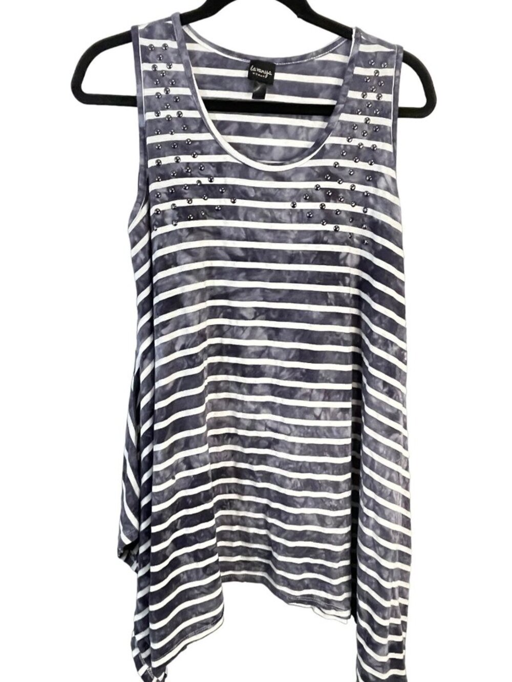Lavanya shirt tank top sleeveless stripes handkerchief style embellished READ
